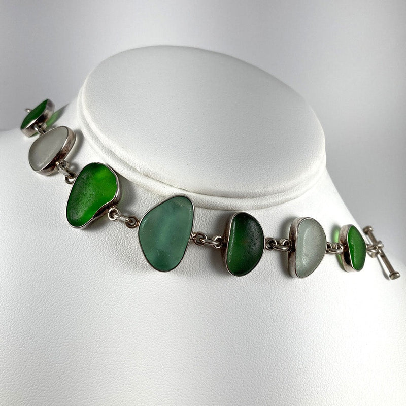 Green Sea Glass & Sterling Silver Bracelet