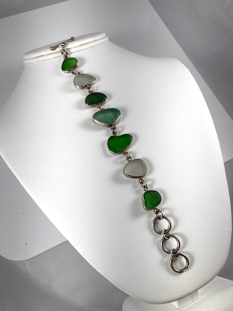 Green Sea Glass & Sterling Silver Bracelet