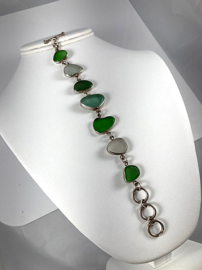 Green Sea Glass & Sterling Silver Bracelet