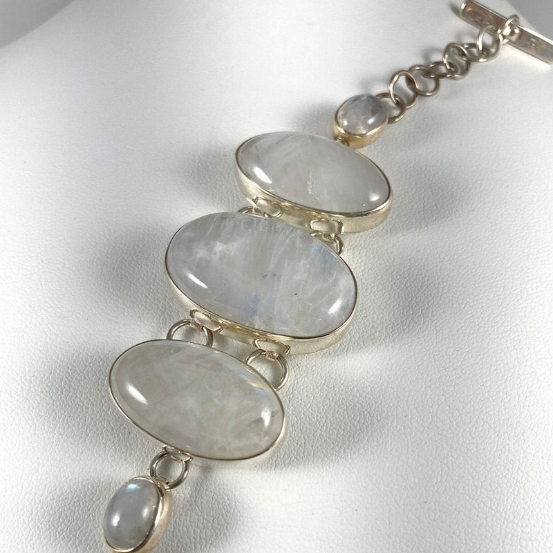 Blue Fire Moonstone & Sterling Silver Bracelet