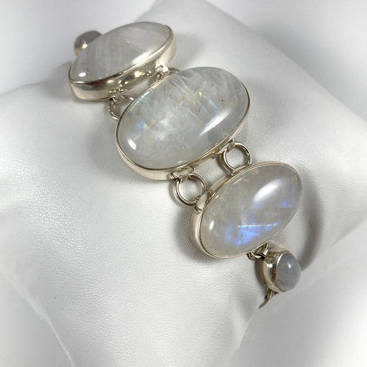 Blue Fire Moonstone & Sterling Silver Bracelet