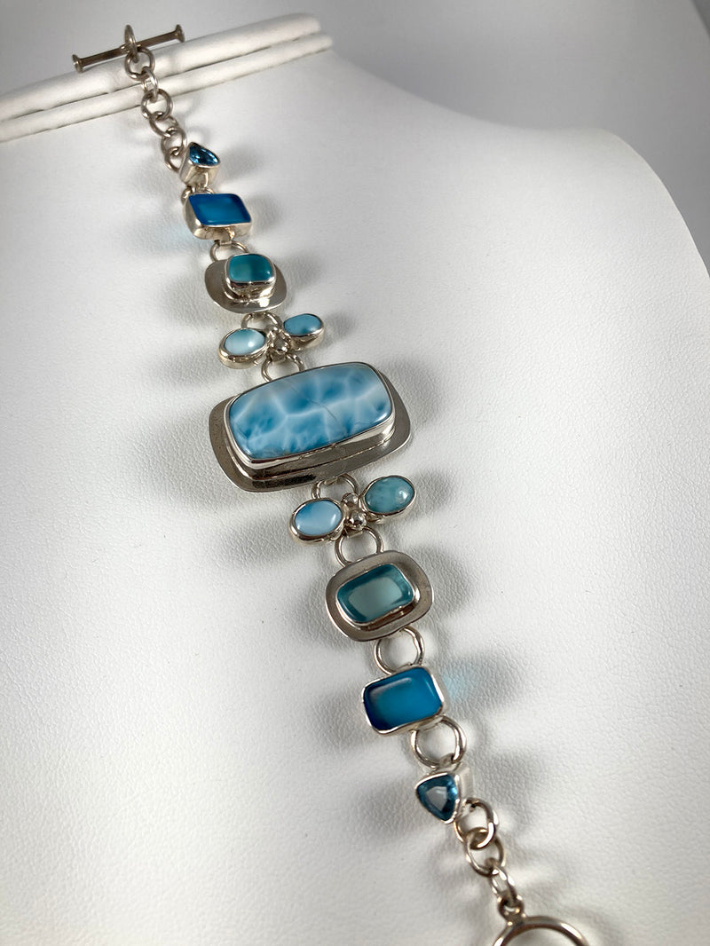 Sea Glass, Larimar, Blue Topaz  & Sterling Silver Bracelet