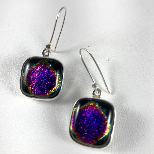 Dichroic Glass & Sterling Silver Earrings