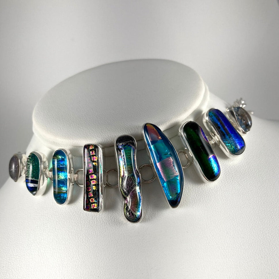 Dichroic Glass & Sterling Silver Bracelet