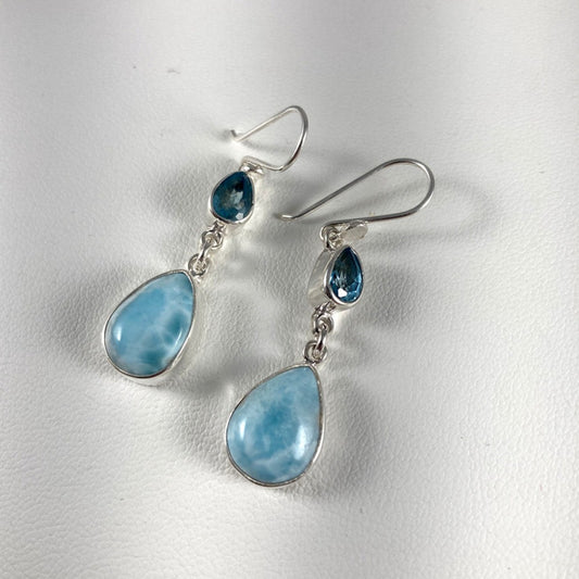 Larimar, Blue Topaz & Sterling Silver Earrings