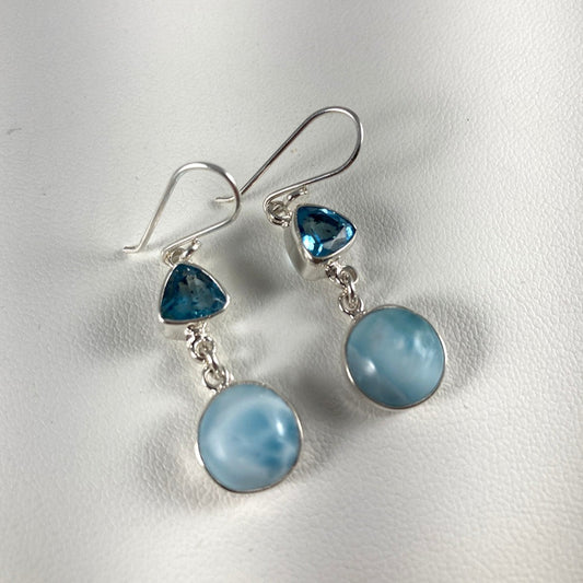 Larimar, Blue Topaz & Sterling Silver Earrings