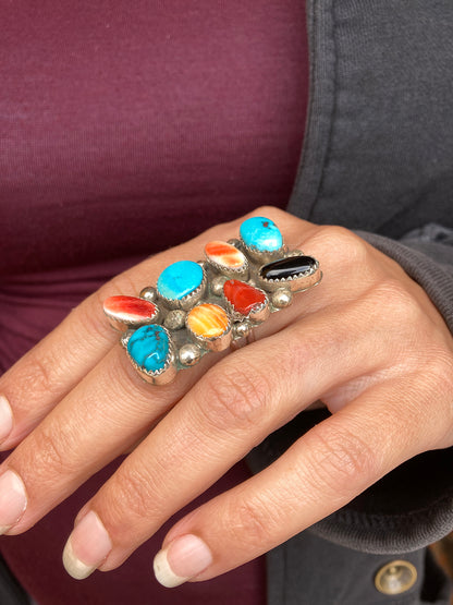 Turquoise, Spiny Oyster, Jet & Sterling Silver Ring