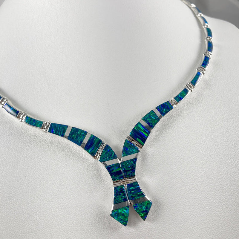 Lab Opal & Sterling Silver Inlaid Necklace