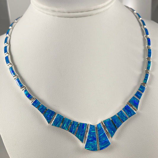 Lab Opal & Sterling Silver Inlaid Necklace