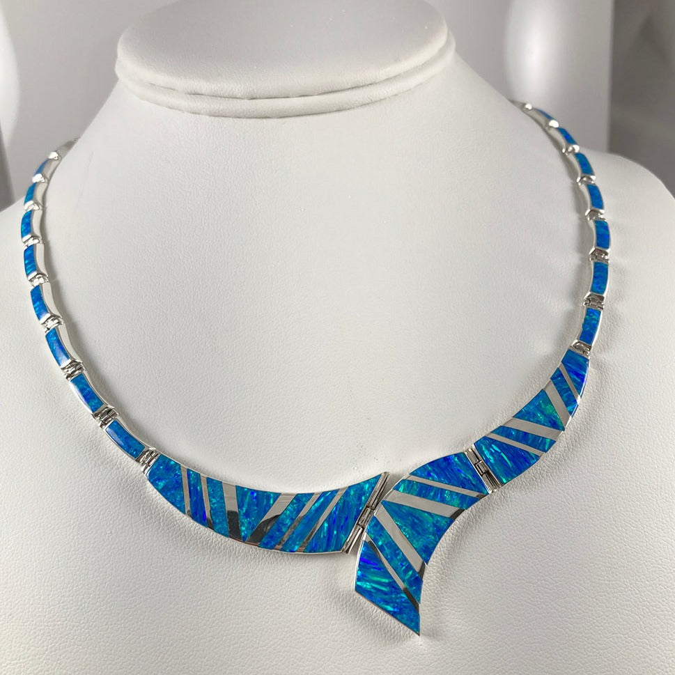 Lab Opal & Sterling Silver Inlaid Necklace