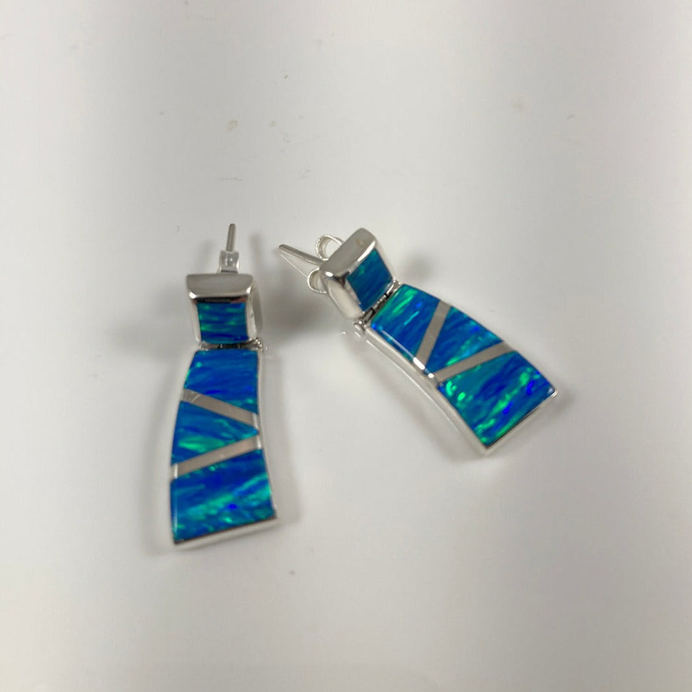 Lab Opal & Sterling Silver Inlaid Earrings