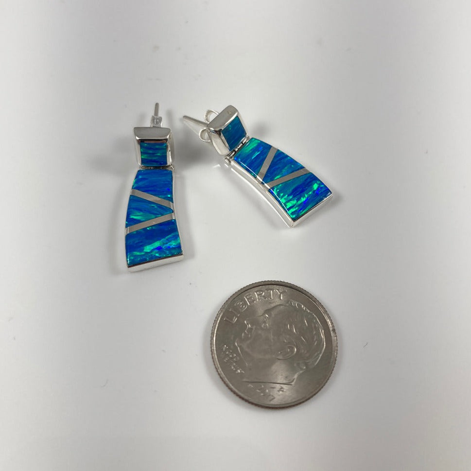 Lab Opal & Sterling Silver Inlaid Earrings