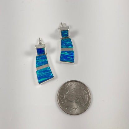 Lab Opal & Sterling Silver Inlaid Earrings