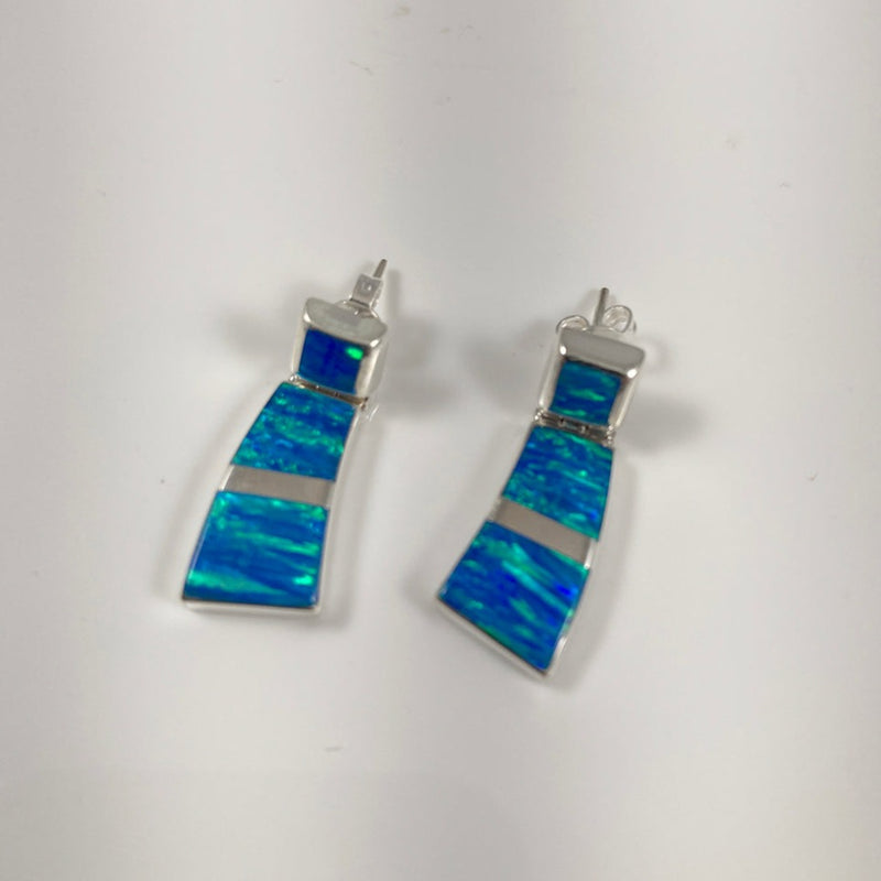 Lab Opal & Sterling Silver Inlaid Earrings