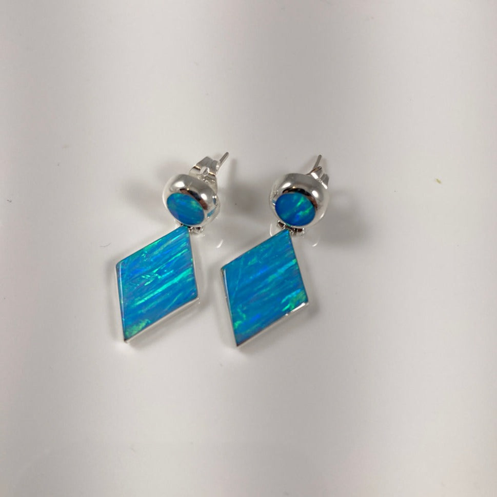 Lab Opal & Sterling Silver Inlaid Earrings