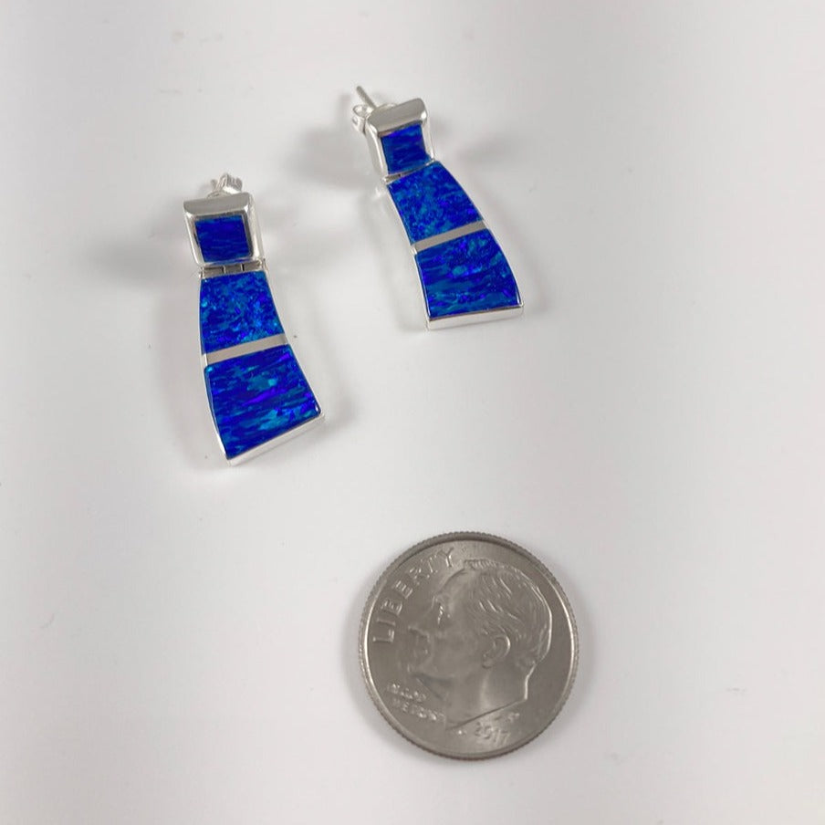 Lab Opal & Sterling Silver Inlaid Earrings