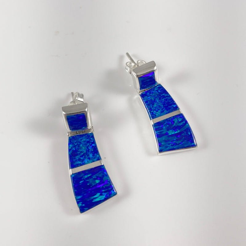 Lab Opal & Sterling Silver Inlaid Earrings