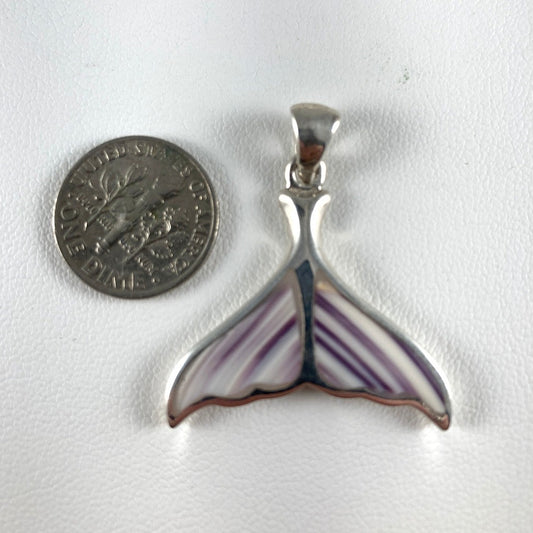 Wampum & Sterling Silver  Whale Tail Pendant