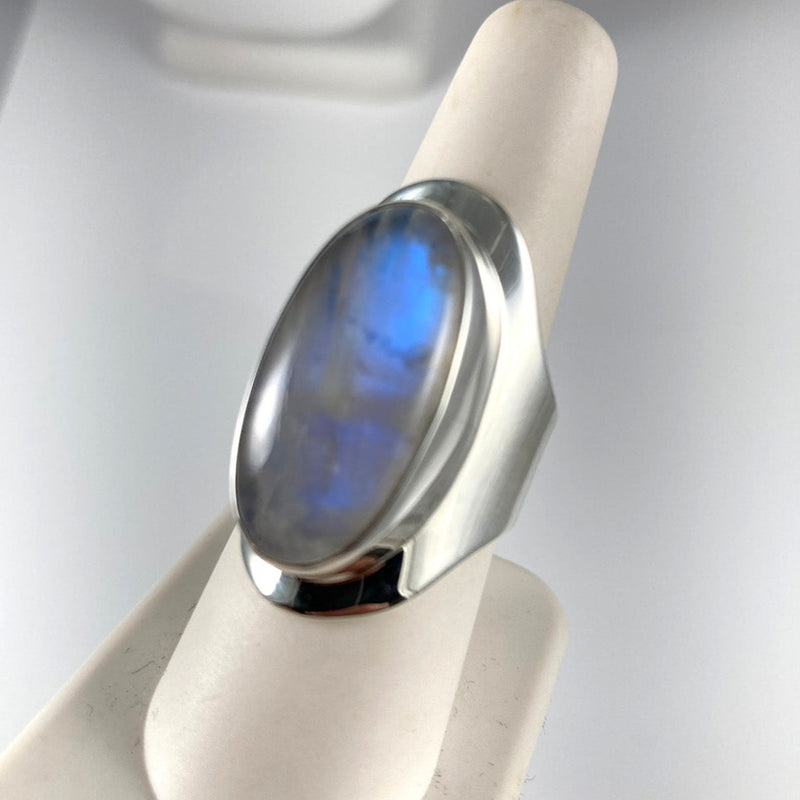 Blue Fire Moonstone & Sterling Silver Adjustable Ring