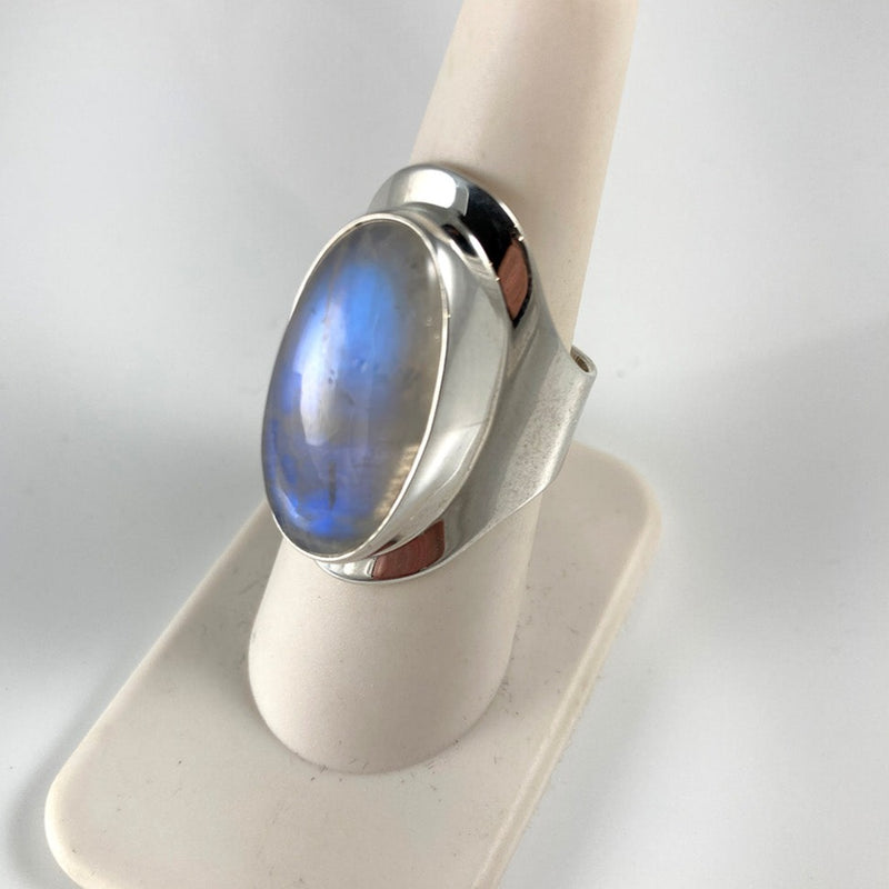 Blue Fire Moonstone & Sterling Silver Adjustable Ring
