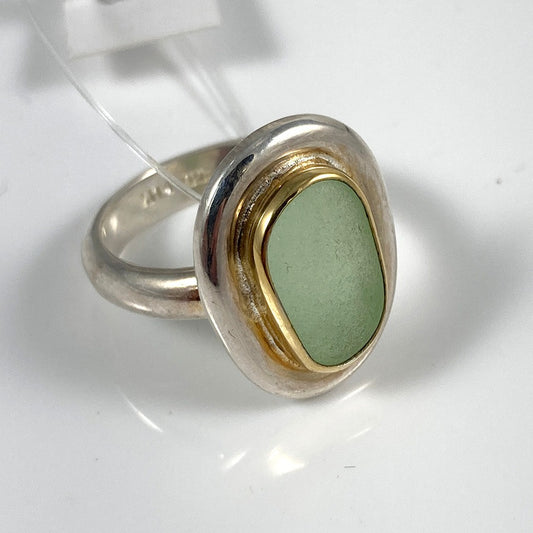 Sea Glass Gold & Sterling Silver Ring