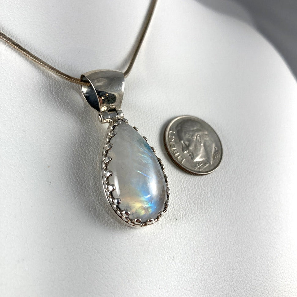 Blue Fire Moonstone & Sterling Silver Pendant