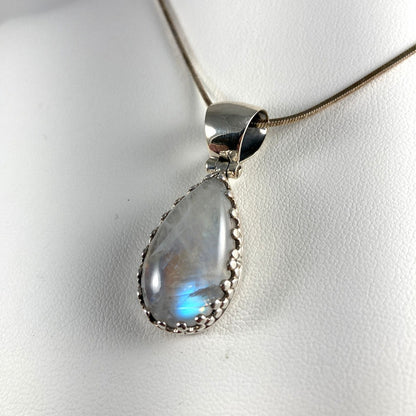 Blue Fire Moonstone & Sterling Silver Pendant