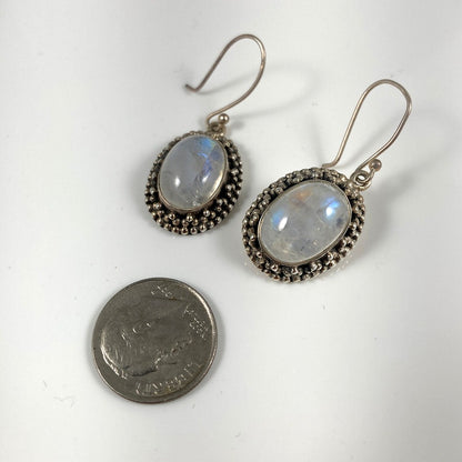 Blue Fire Moonstone & Sterling Silver Earrings