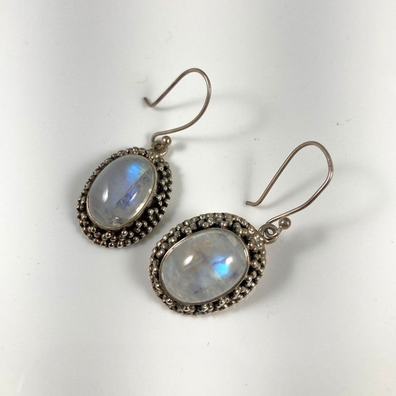 Blue Fire Moonstone & Sterling Silver Earrings