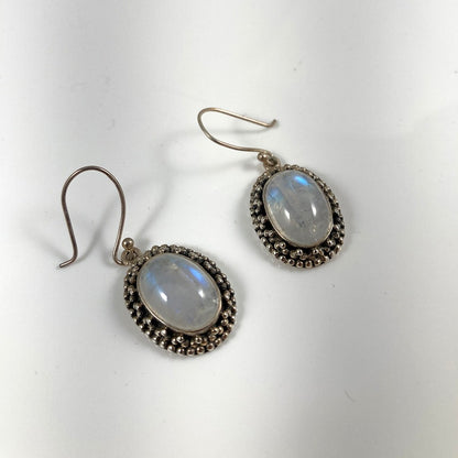 Blue Fire Moonstone & Sterling Silver Earrings