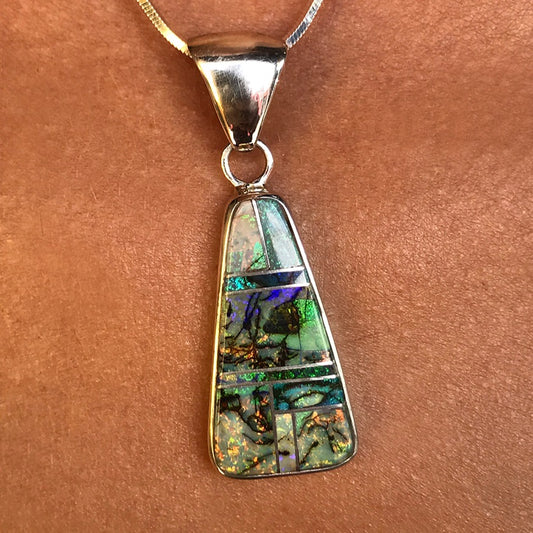 Spiderweb Opal Inlaid Pendant