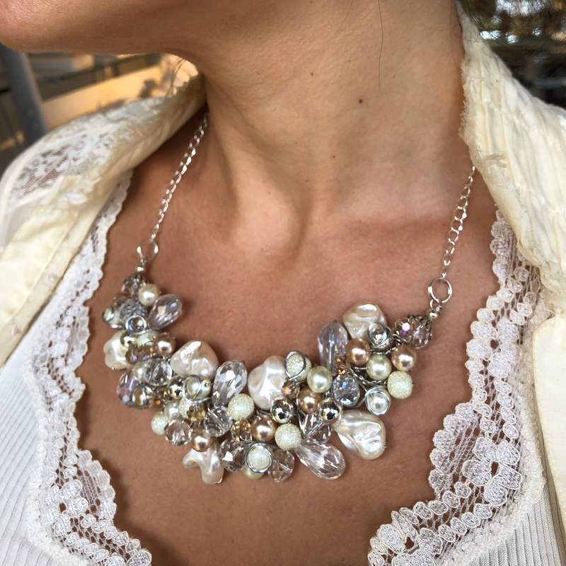 Necklace- Pearl, Crystal, & Gold