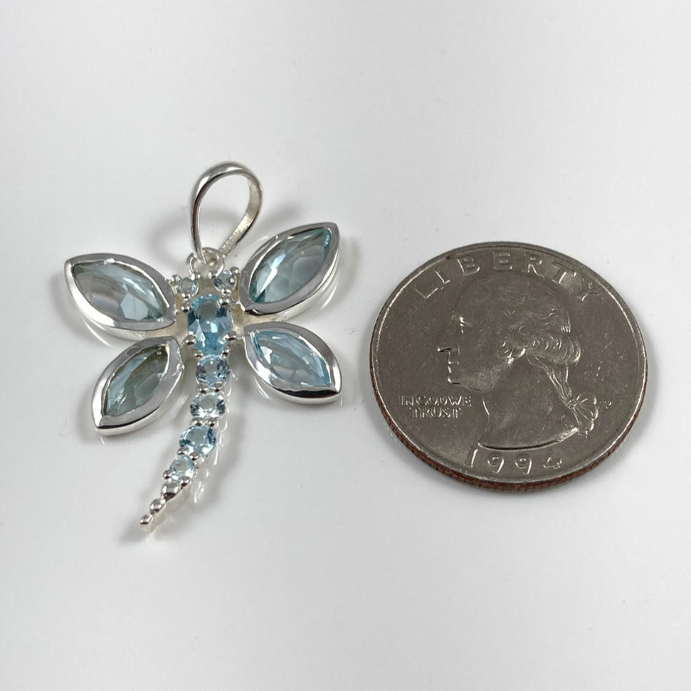 Faceted Blue Topaz Dragonfly Pendant