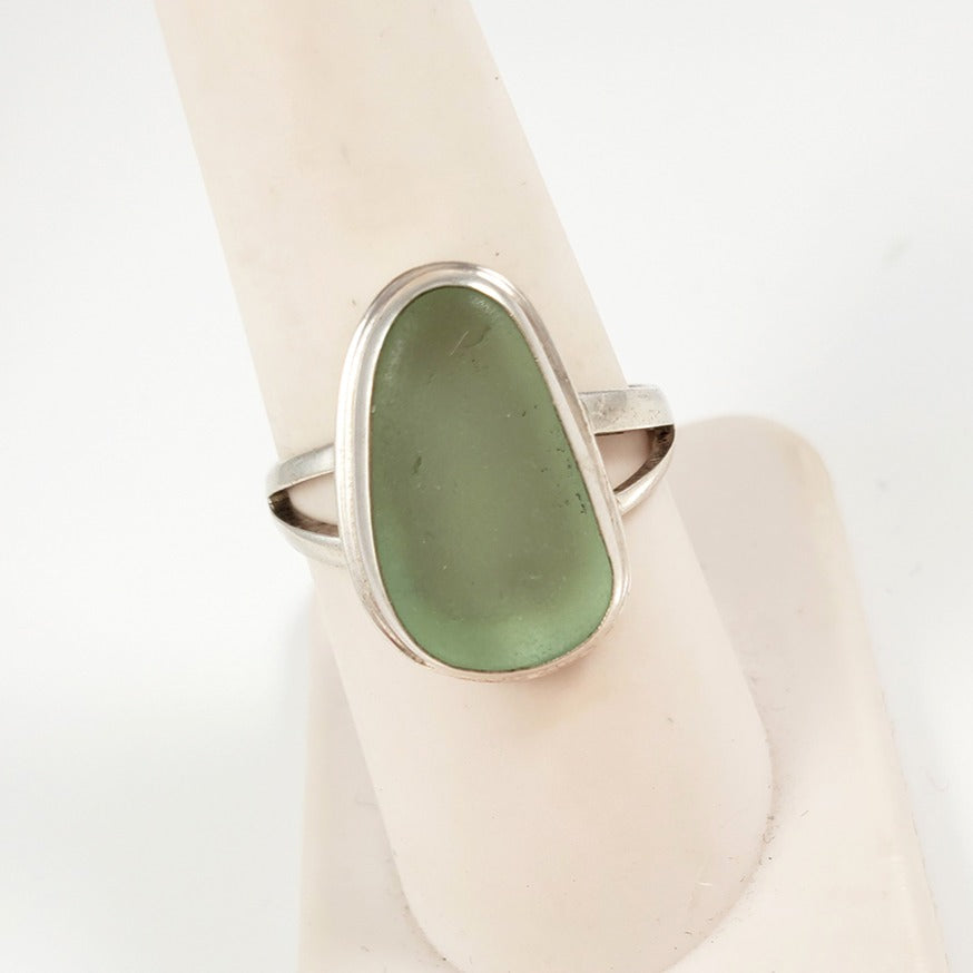 Sea Foam Green Sea Glass & Sterling Silver Ring
