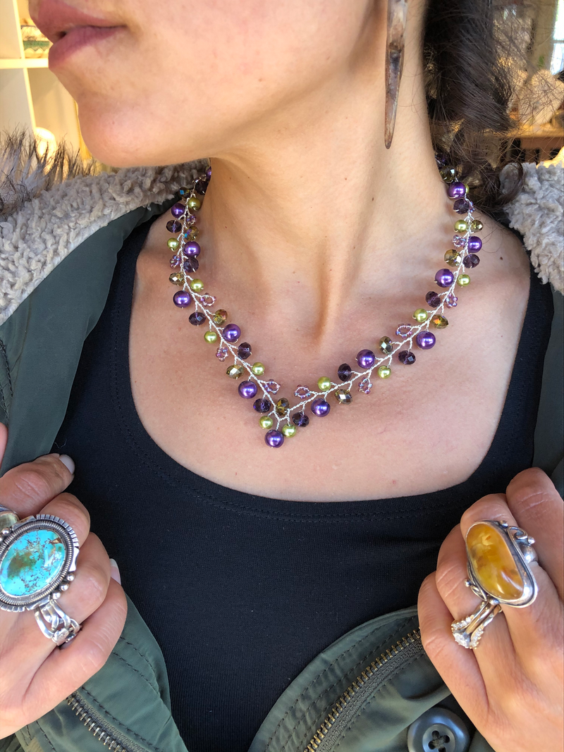Branch Necklace- Purple & Green