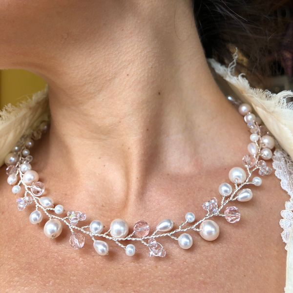 Branch Necklace- Champagne & Pearl