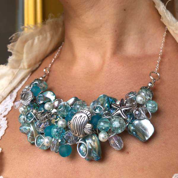 Bouquet Necklace- Teal & Charms