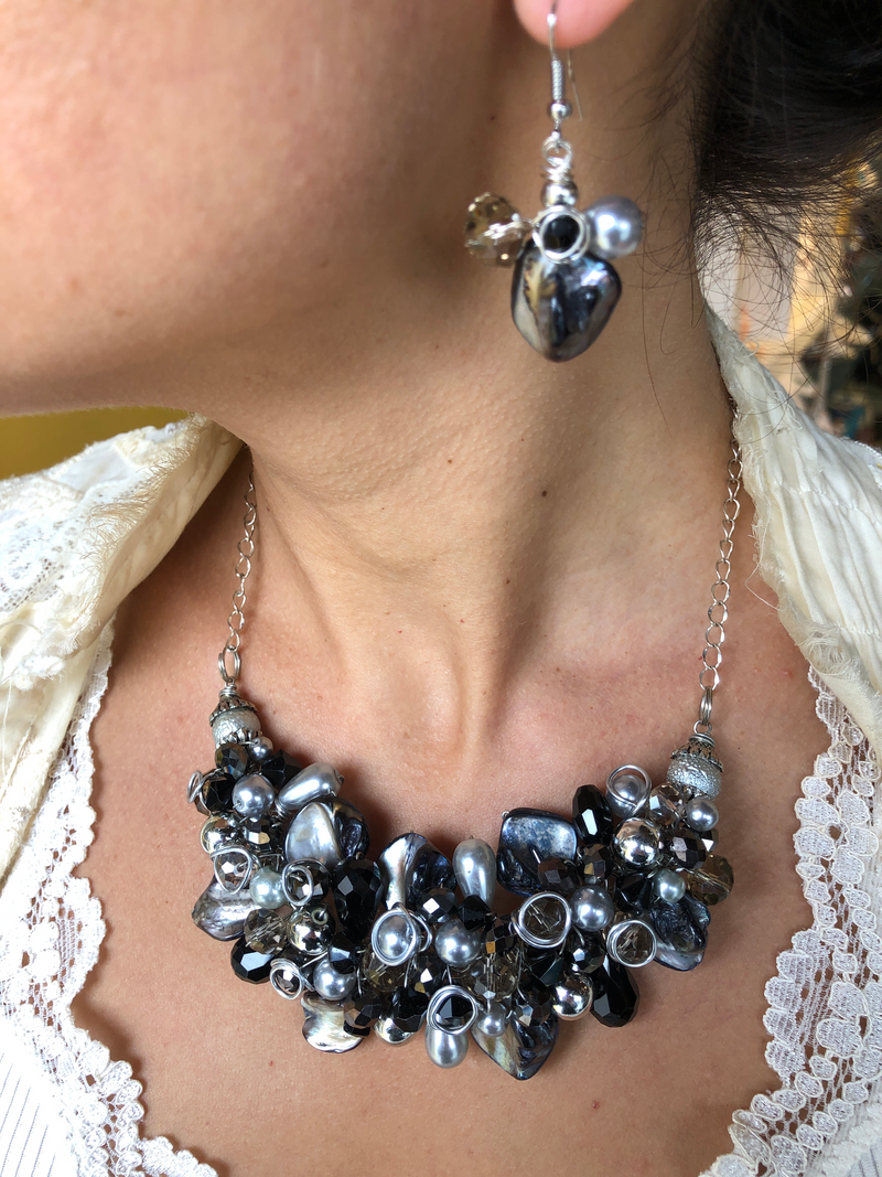 Necklace- Black, Silver, & Smoke Grey