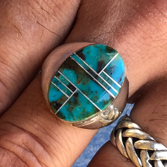 Men's Sterling Silver & Zuni Inlayed Ring