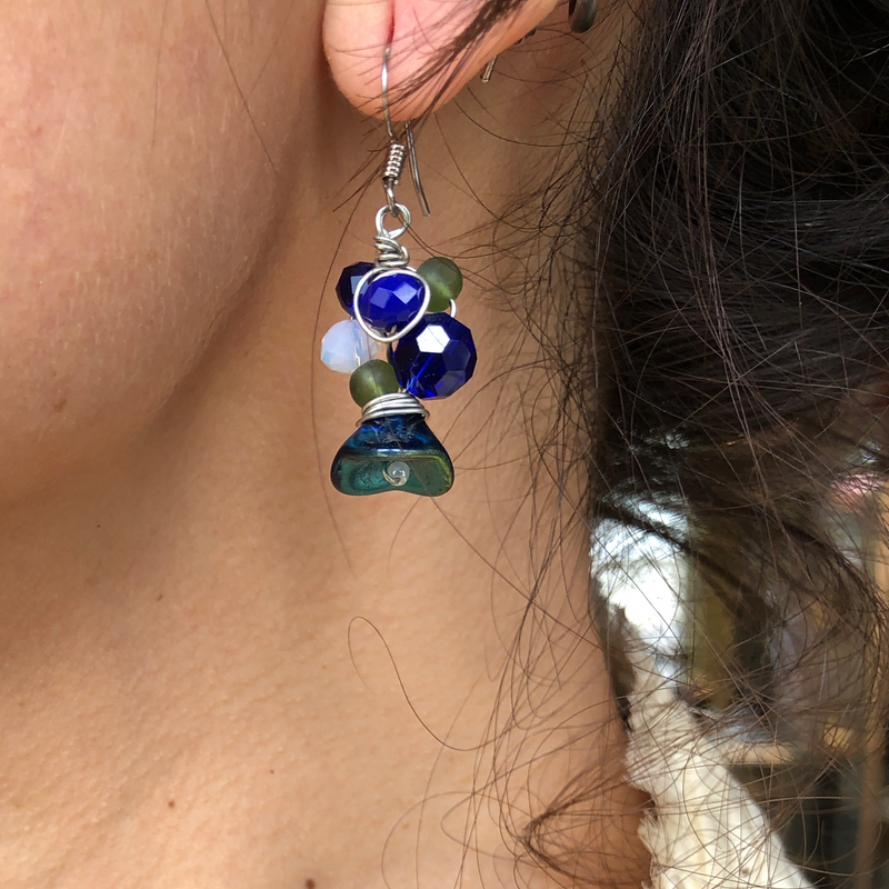 Branch Earring- Cobalt, Turquoise, & Green