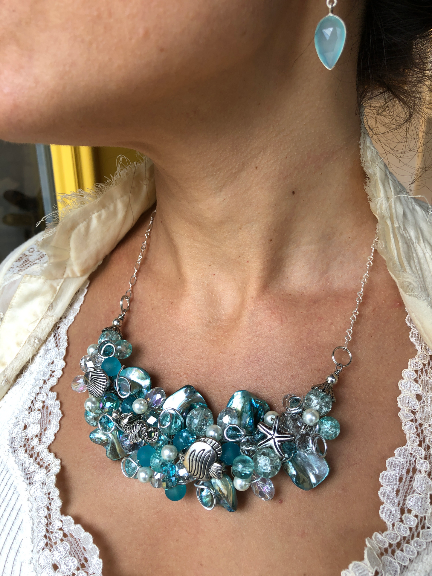 Bouquet Necklace- Teal & Charms