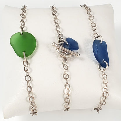 Sea Glass & Sterling Silver Chain Bracelet